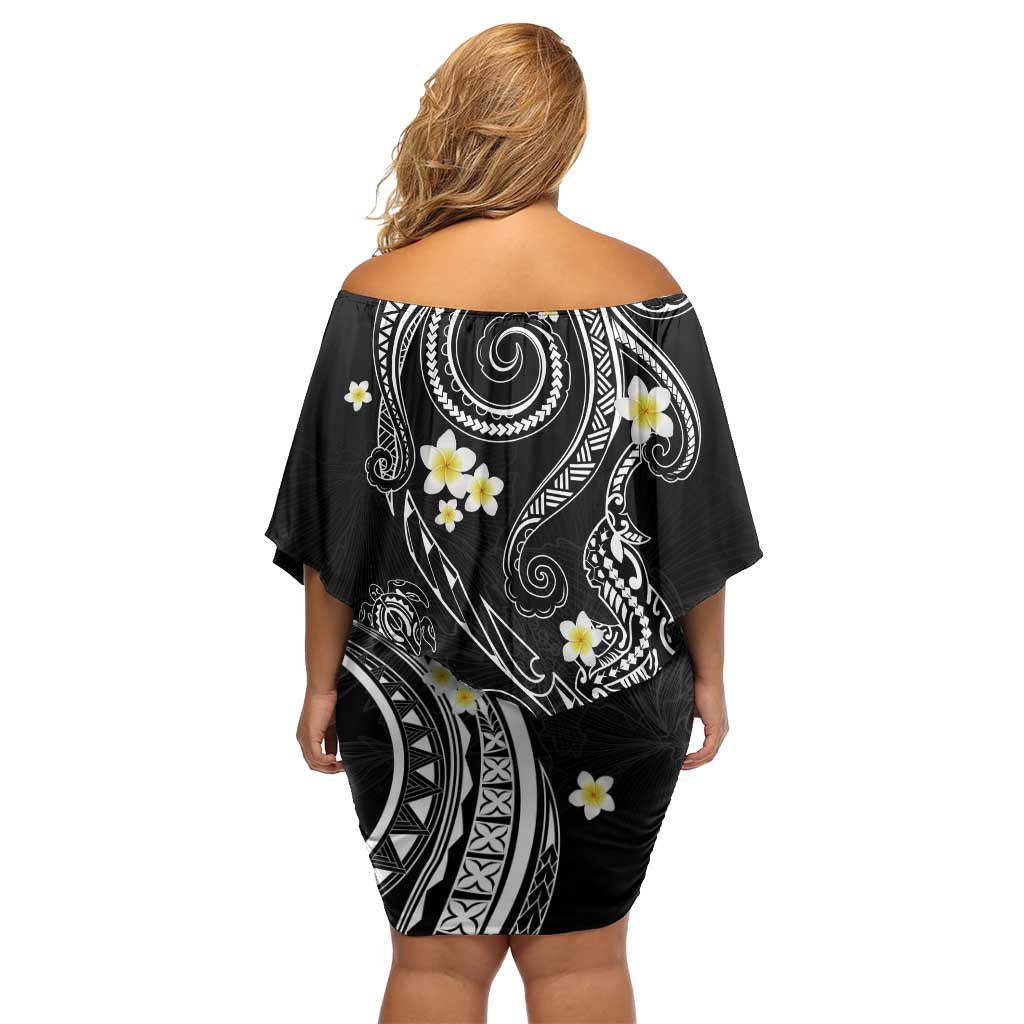 Polynesia Tribal Family Matching Off Shoulder Short Dress and Hawaiian Shirt Tentacles Plumeria