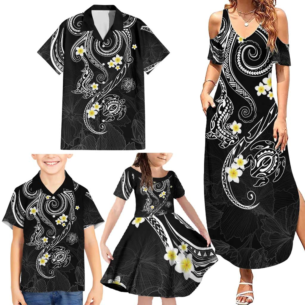 Polynesia Tribal Family Matching Summer Maxi Dress and Hawaiian Shirt Tentacles Plumeria
