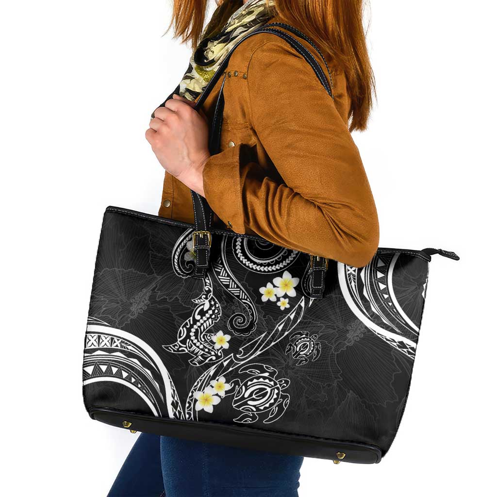 Polynesia Tribal Leather Tote Bag Tentacles Plumeria