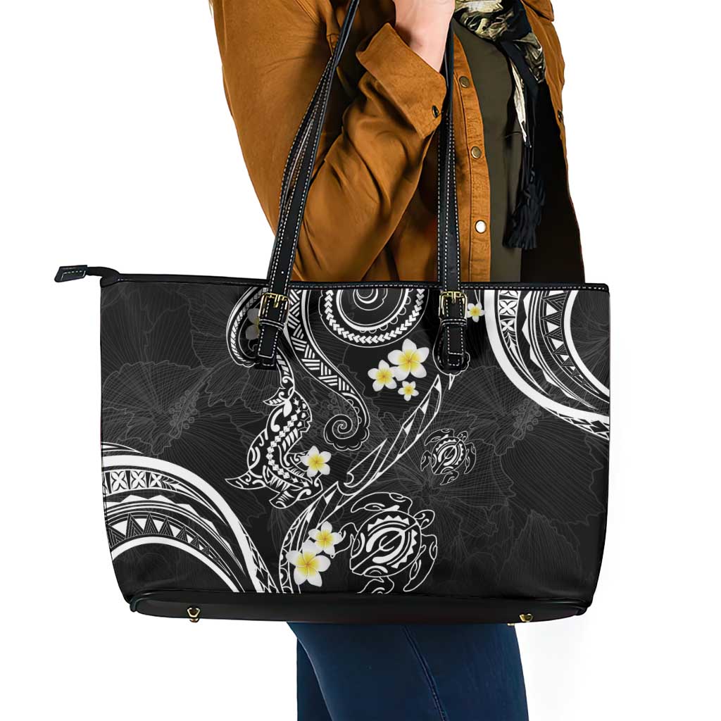 Polynesia Tribal Leather Tote Bag Tentacles Plumeria