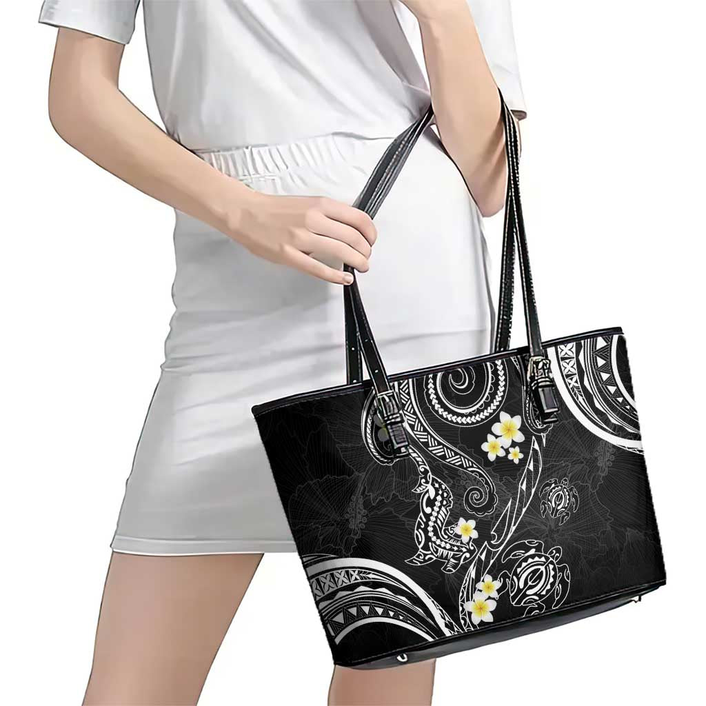 Polynesia Tribal Leather Tote Bag Tentacles Plumeria