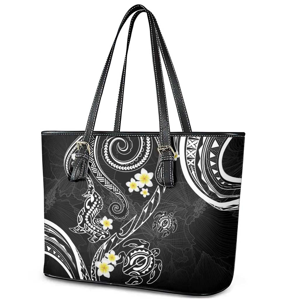 Polynesia Tribal Leather Tote Bag Tentacles Plumeria