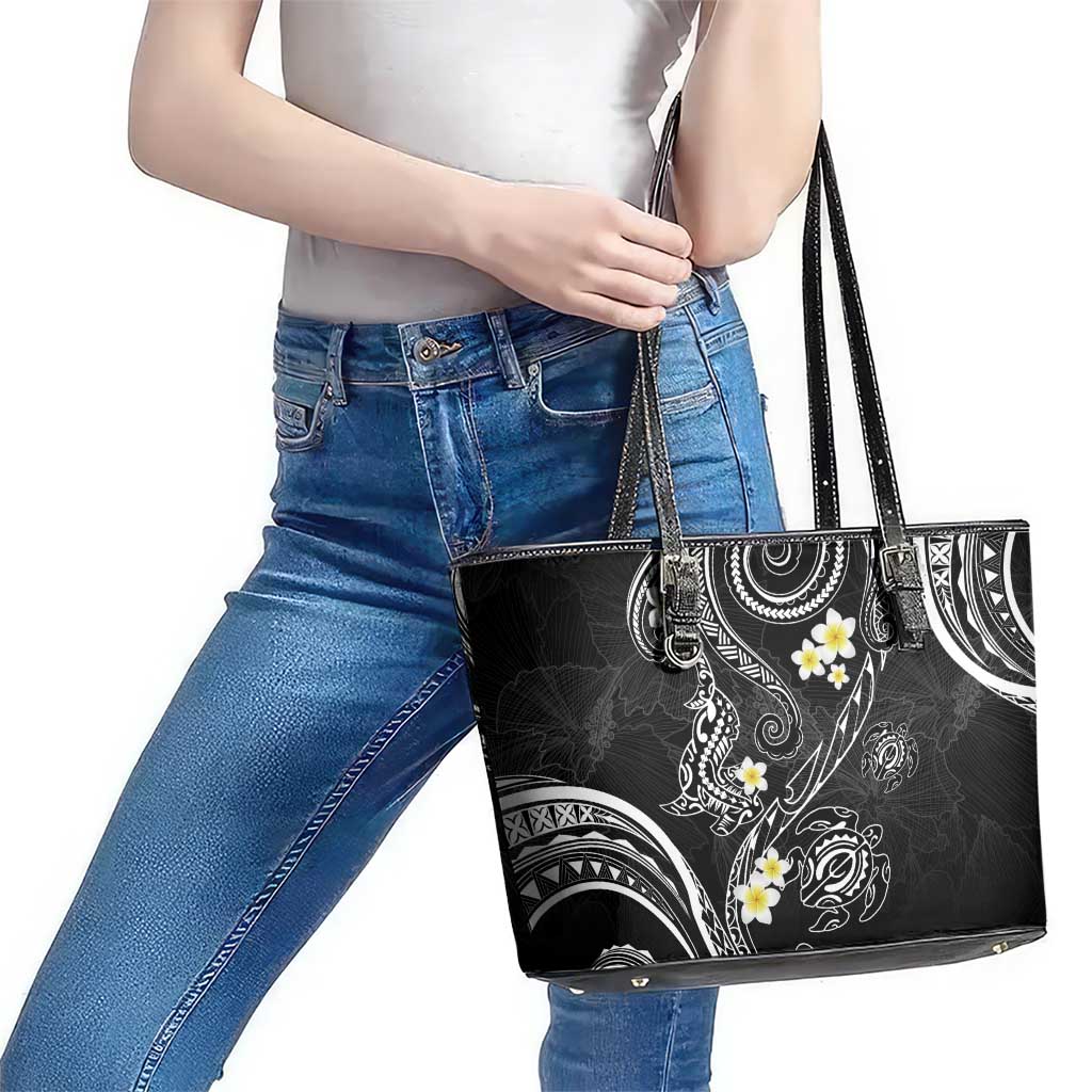 Polynesia Tribal Leather Tote Bag Tentacles Plumeria