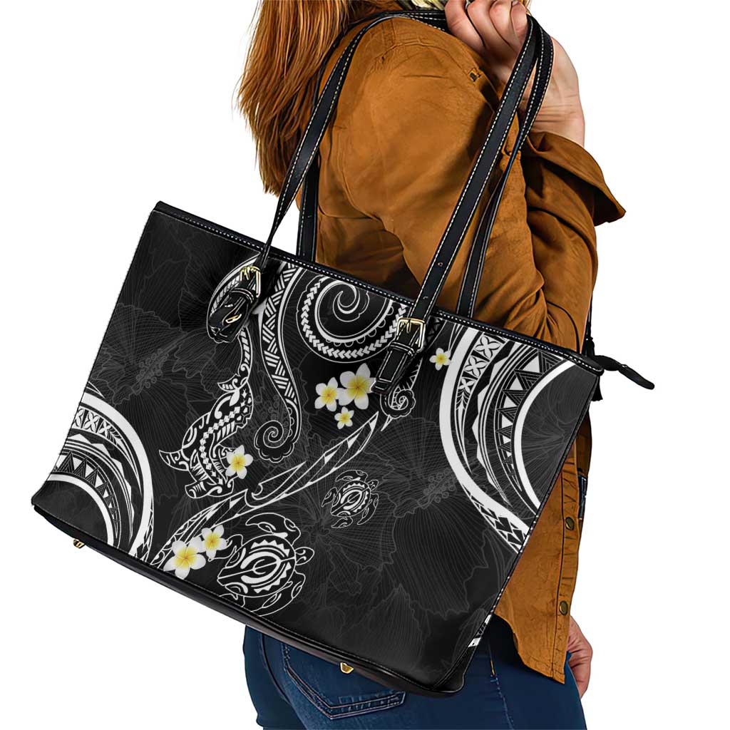 Polynesia Tribal Leather Tote Bag Tentacles Plumeria