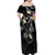 Polynesia Tribal Off Shoulder Maxi Dress Tentacles Plumeria