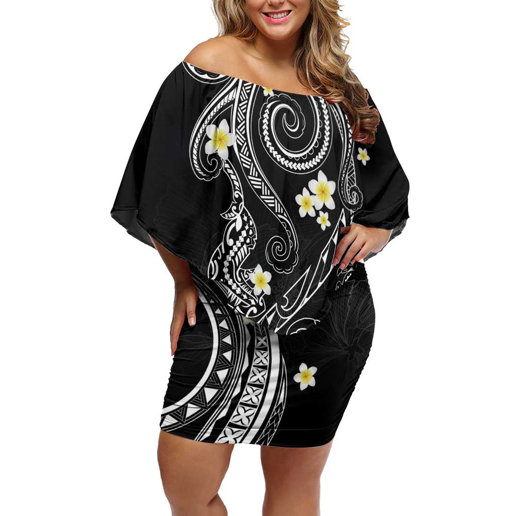 Polynesia Tribal Off Shoulder Short Dress Tentacles Plumeria