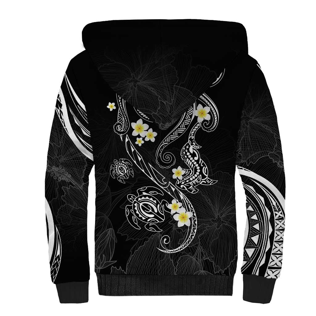 Polynesia Tribal Sherpa Hoodie Tentacles Plumeria