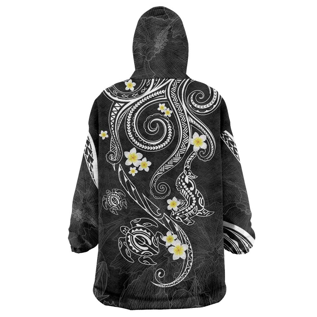 Polynesia Tribal Wearable Blanket Hoodie Tentacles Plumeria