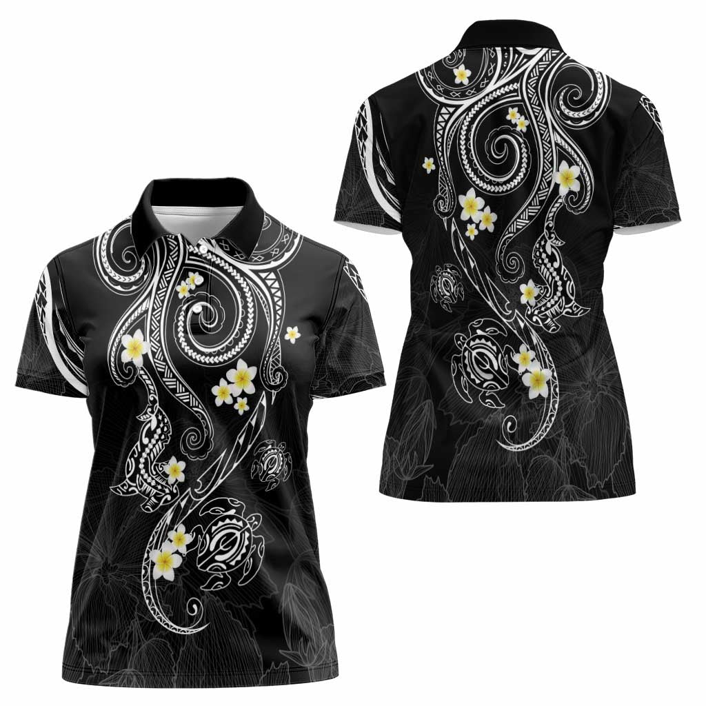 Polynesia Tribal Women Polo Shirt Tentacles Plumeria