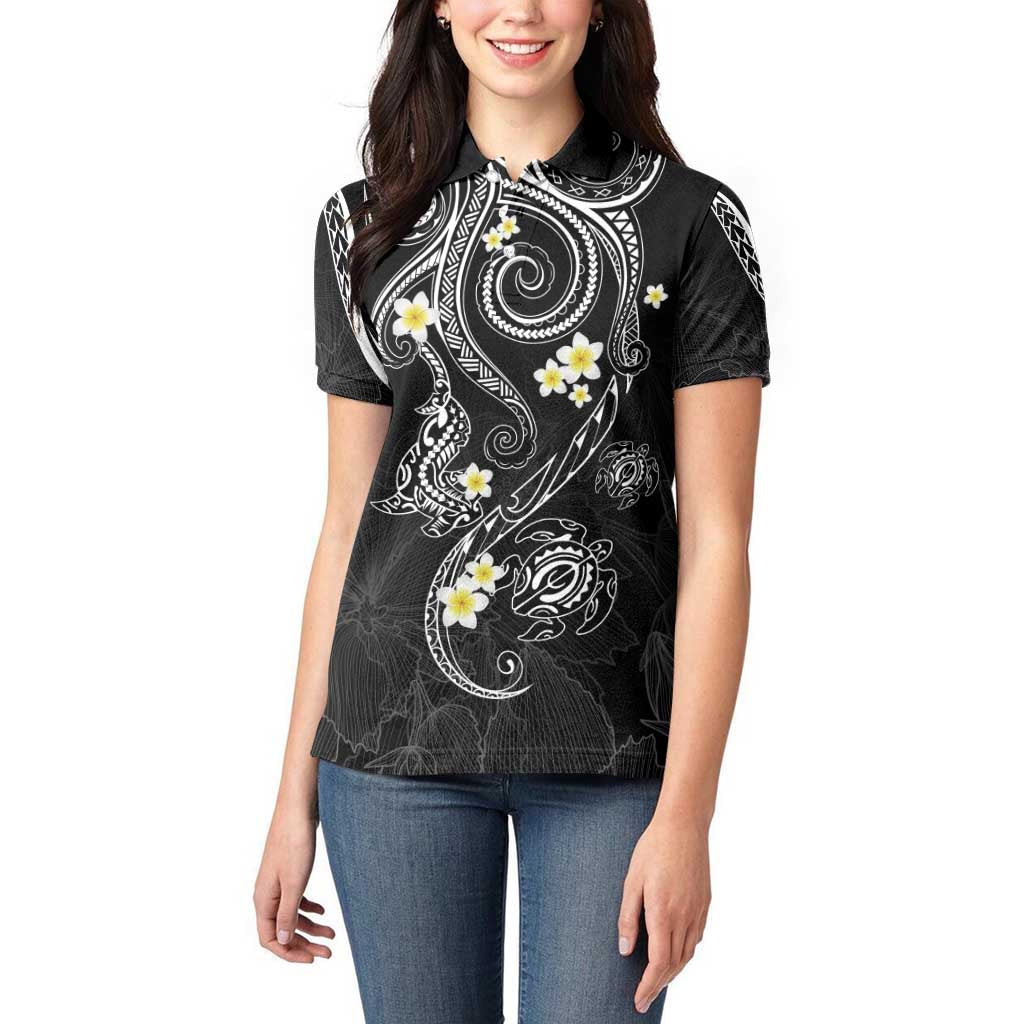 Polynesia Tribal Women Polo Shirt Tentacles Plumeria