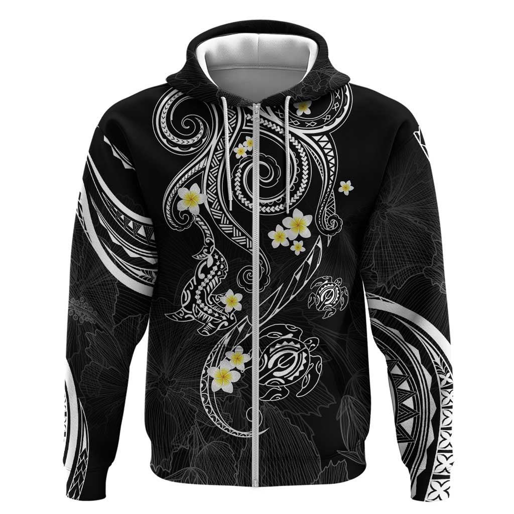 Polynesia Tribal Zip Hoodie Tentacles Plumeria LT7 Zip Hoodie Black - Polynesian Pride