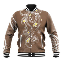 Polynesia Tribal Baseball Jacket Mocha Plumeria Tentacles