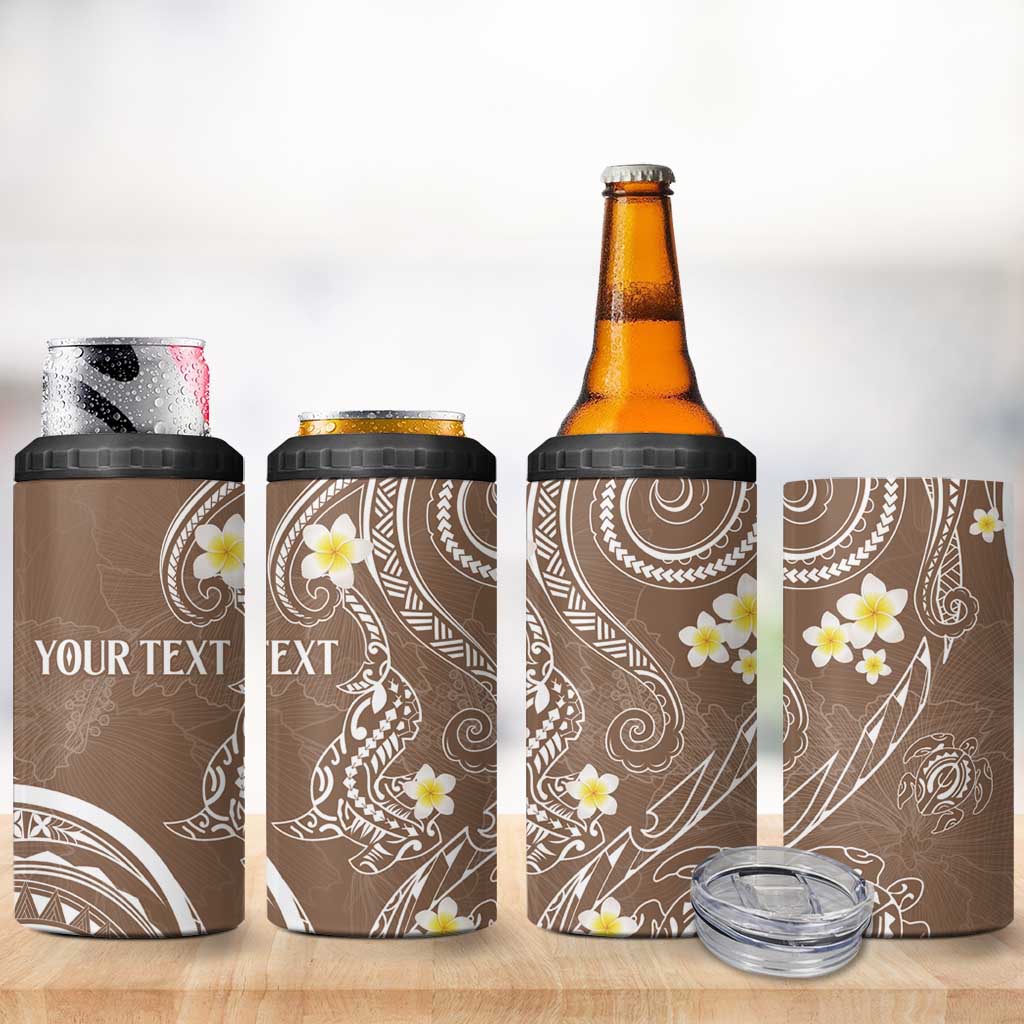 Polynesia Tribal 4 in 1 Can Cooler Tumbler Mocha Plumeria Tentacles