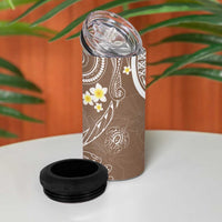Polynesia Tribal 4 in 1 Can Cooler Tumbler Mocha Plumeria Tentacles