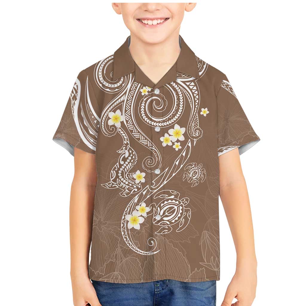 Polynesia Tribal Family Matching Mermaid Dress and Hawaiian Shirt Mocha Plumeria Tentacles