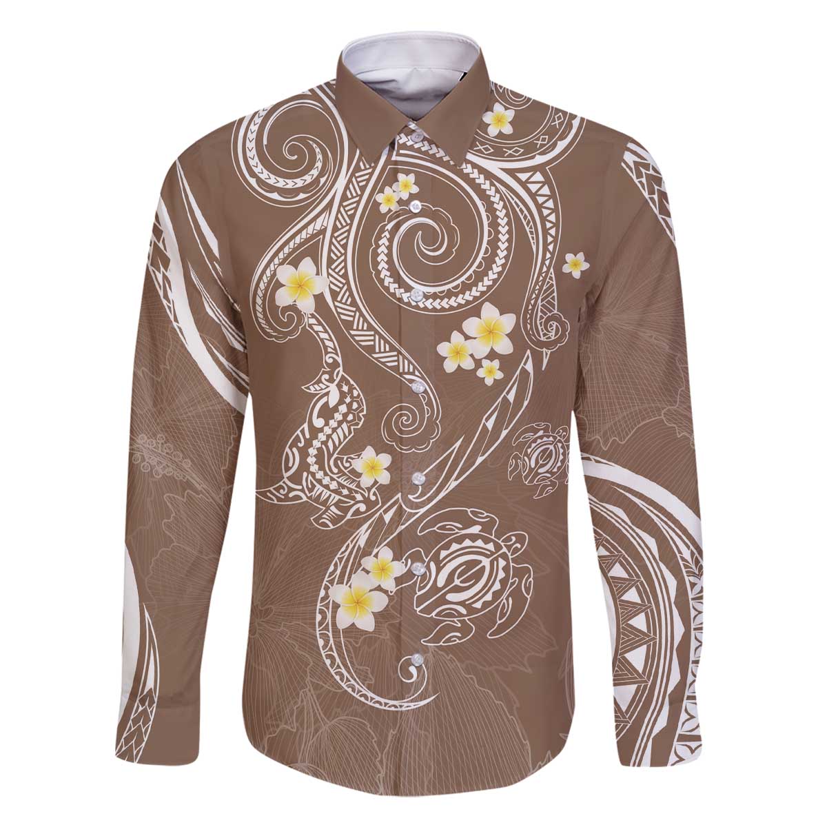 Polynesia Tribal Family Matching Off The Shoulder Long Sleeve Dress and Hawaiian Shirt Mocha Plumeria Tentacles