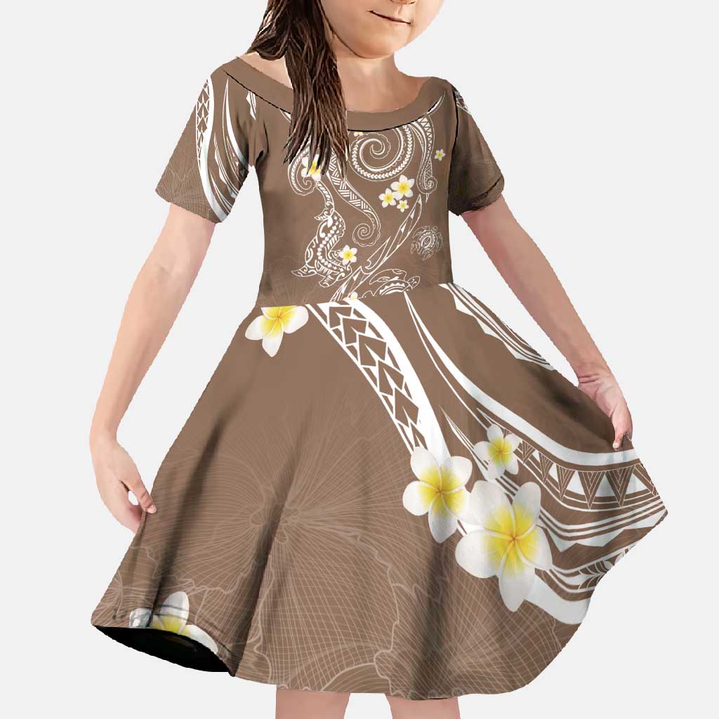 Polynesia Tribal Family Matching Off Shoulder Maxi Dress and Hawaiian Shirt Mocha Plumeria Tentacles