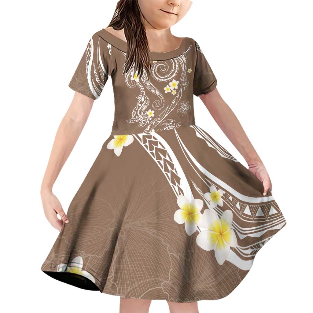 Polynesia Tribal Family Matching Off Shoulder Short Dress and Hawaiian Shirt Mocha Plumeria Tentacles