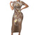 Polynesia Tribal Family Matching Short Sleeve Bodycon Dress and Hawaiian Shirt Mocha Plumeria Tentacles