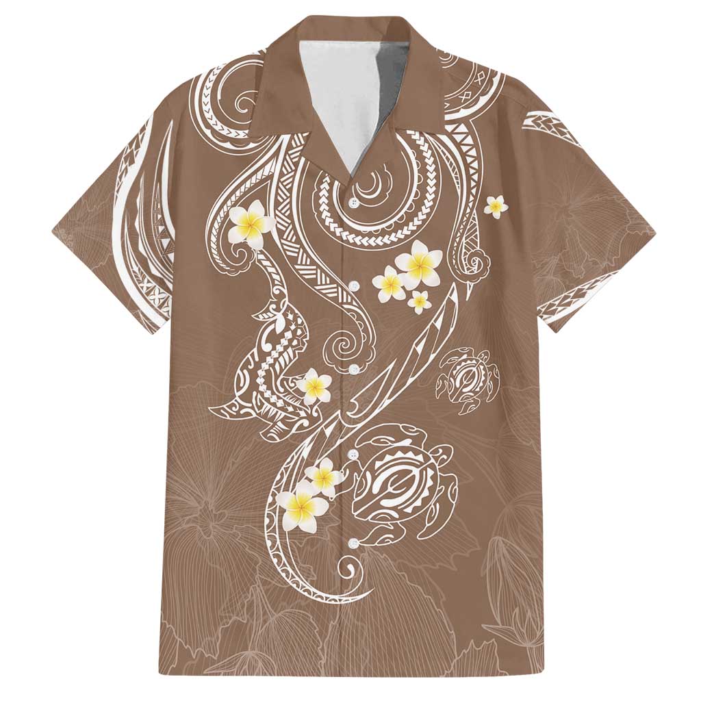 Polynesia Tribal Family Matching Summer Maxi Dress and Hawaiian Shirt Mocha Plumeria Tentacles