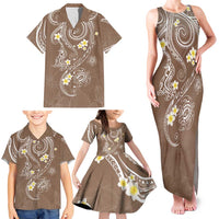 Polynesia Tribal Family Matching Tank Maxi Dress and Hawaiian Shirt Mocha Plumeria Tentacles