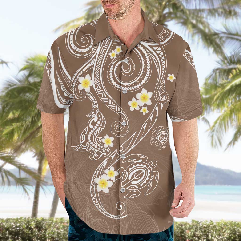 Polynesia Tribal Hawaiian Shirt Mocha Plumeria Tentacles