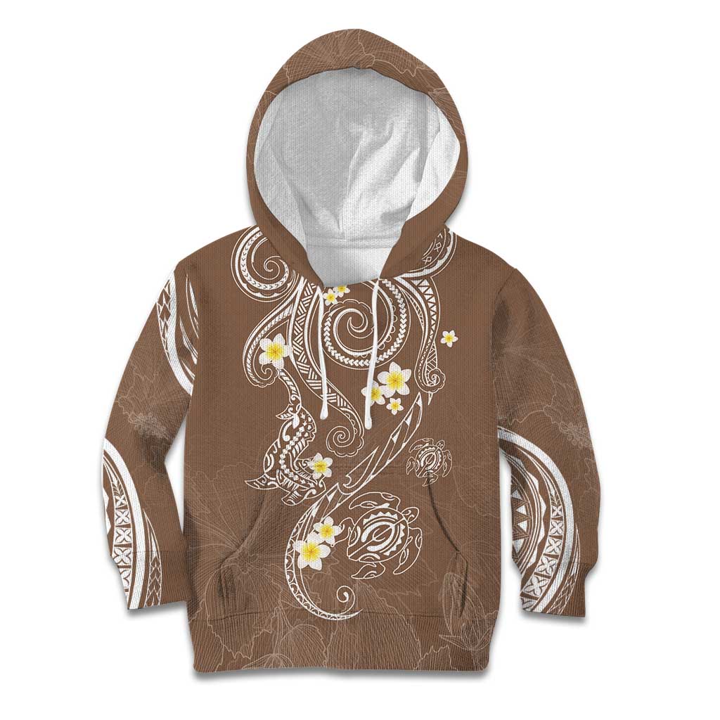 Polynesia Tribal Kid Hoodie Mocha Plumeria Tentacles