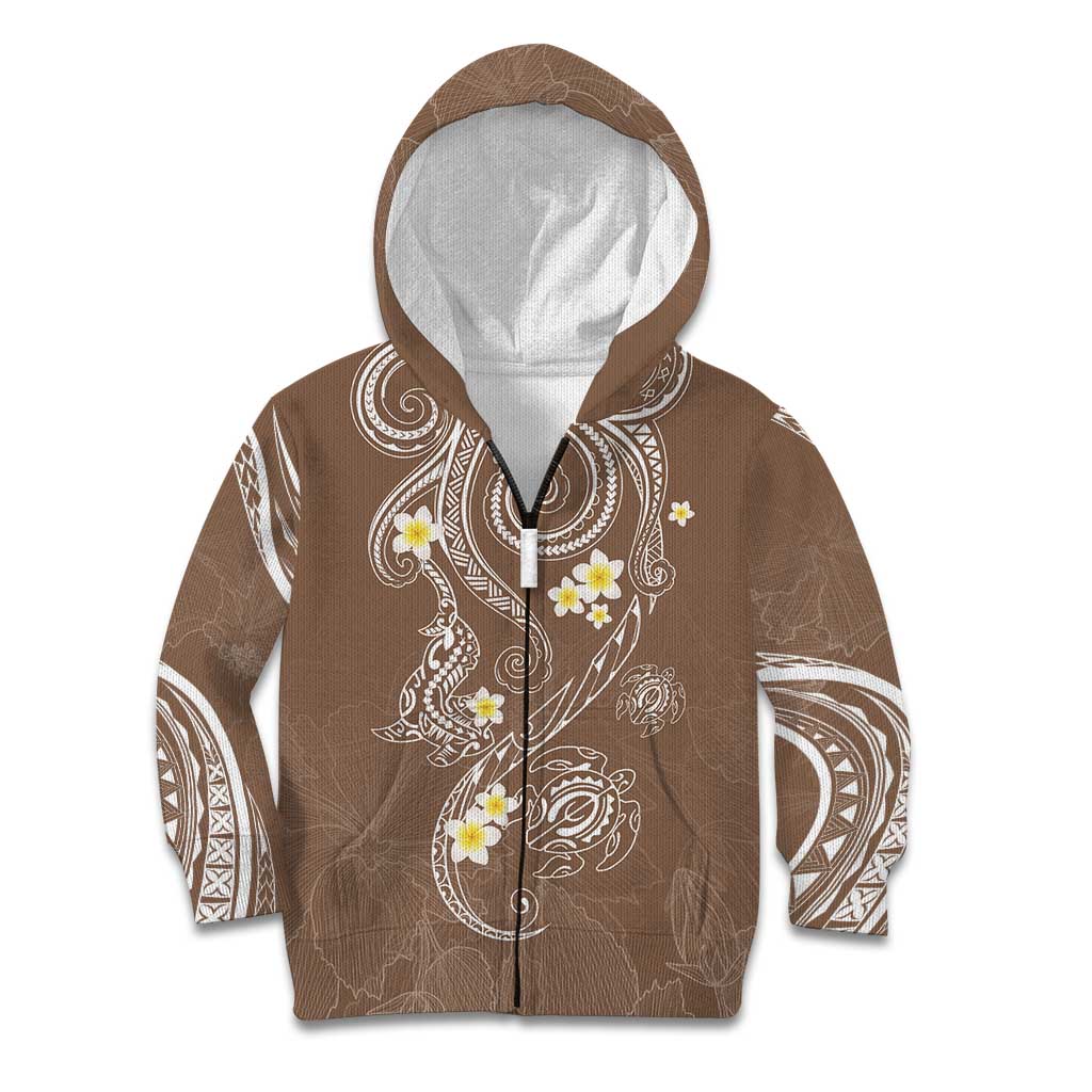 Polynesia Tribal Kid Hoodie Mocha Plumeria Tentacles