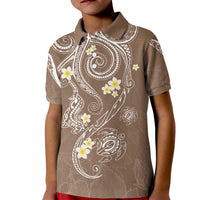 Polynesia Tribal Kid Polo Shirt Mocha Plumeria Tentacles