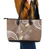 Polynesia Tribal Leather Tote Bag Mocha Plumeria Tentacles