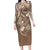 Polynesia Tribal Long Sleeve Bodycon Dress Mocha Plumeria Tentacles