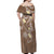 Polynesia Tribal Off Shoulder Maxi Dress Mocha Plumeria Tentacles