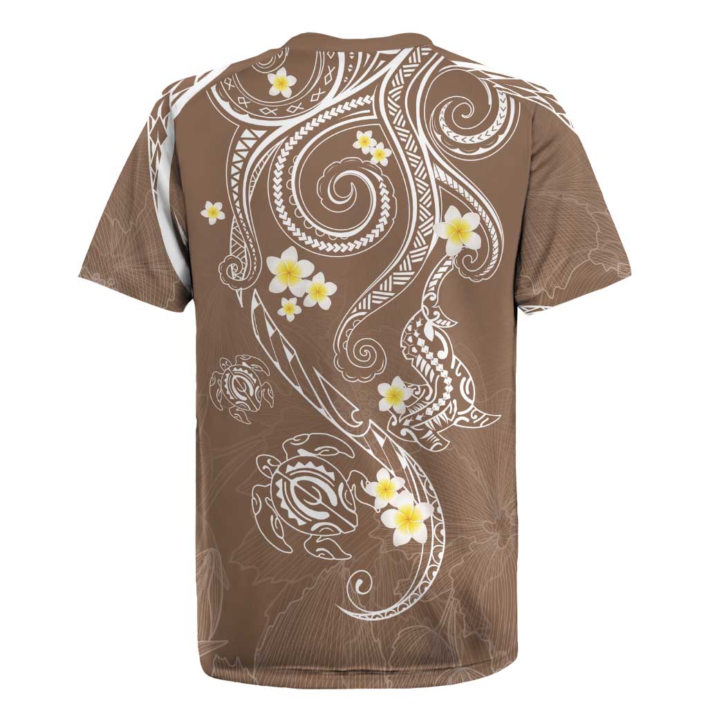 Polynesia Tribal Rugby Jersey Mocha Plumeria Tentacles