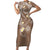 Polynesia Tribal Short Sleeve Bodycon Dress Mocha Plumeria Tentacles