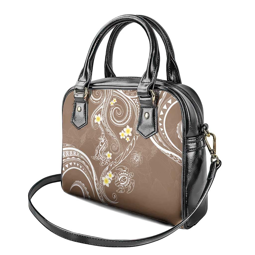 Polynesia Tribal Shoulder Handbag Mocha Plumeria Tentacles