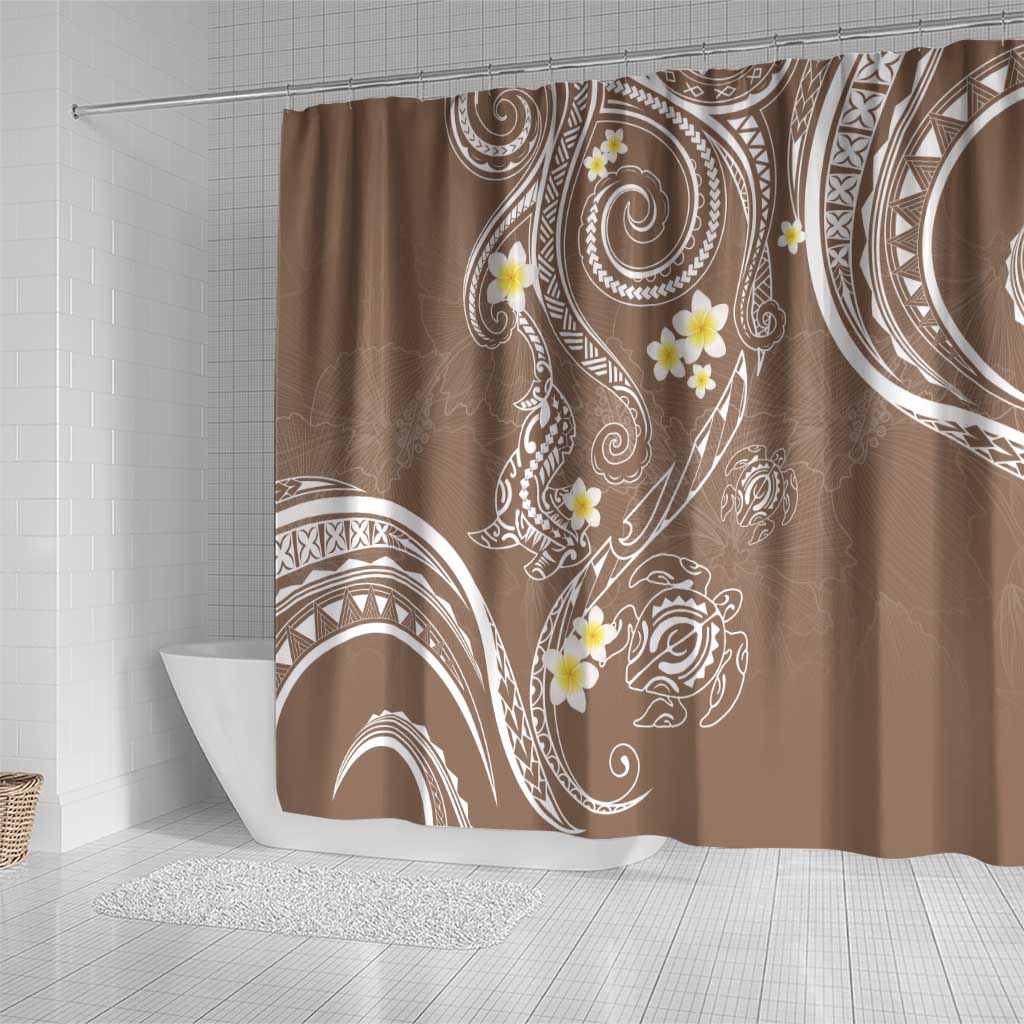 Polynesia Tribal Shower Curtain Mocha Plumeria Tentacles
