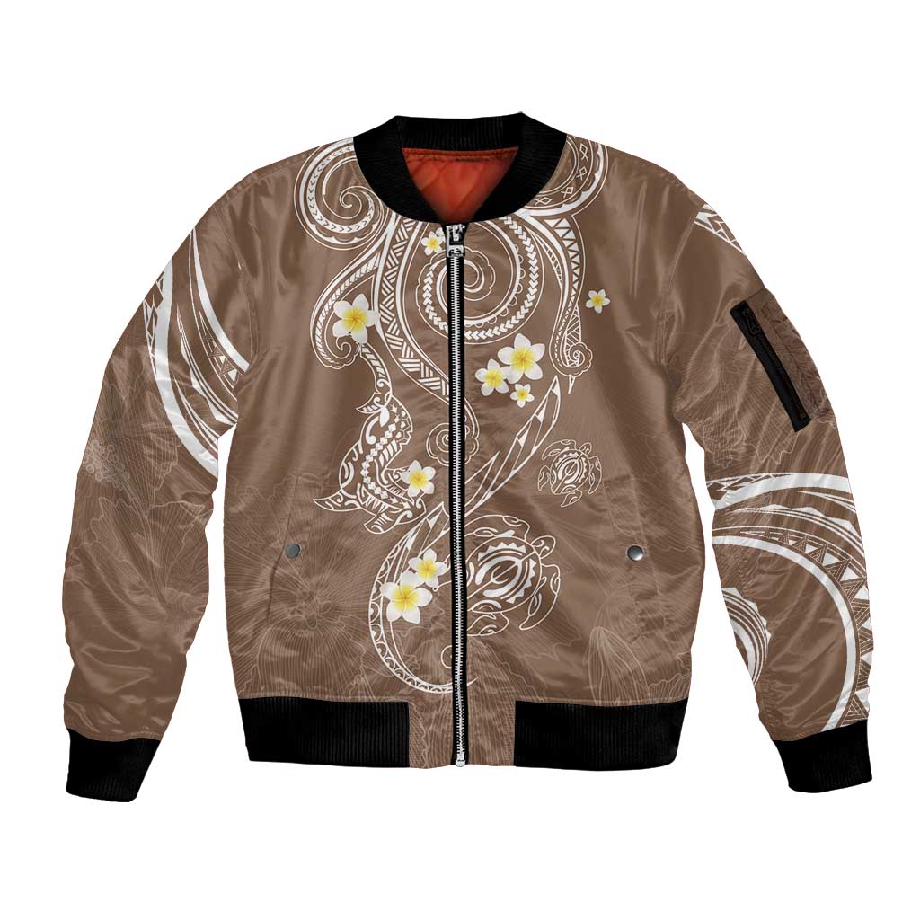 Polynesia Tribal Sleeve Zip Bomber Jacket Mocha Plumeria Tentacles LT7 Unisex Mocha - Polynesian Pride