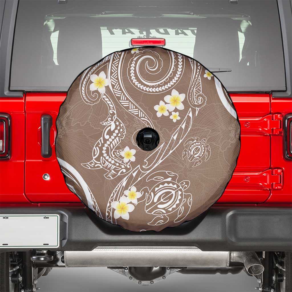 Polynesia Tribal Spare Tire Cover Mocha Plumeria Tentacles