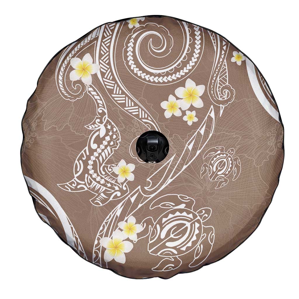 Polynesia Tribal Spare Tire Cover Mocha Plumeria Tentacles