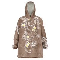 Polynesia Tribal Wearable Blanket Hoodie Mocha Plumeria Tentacles