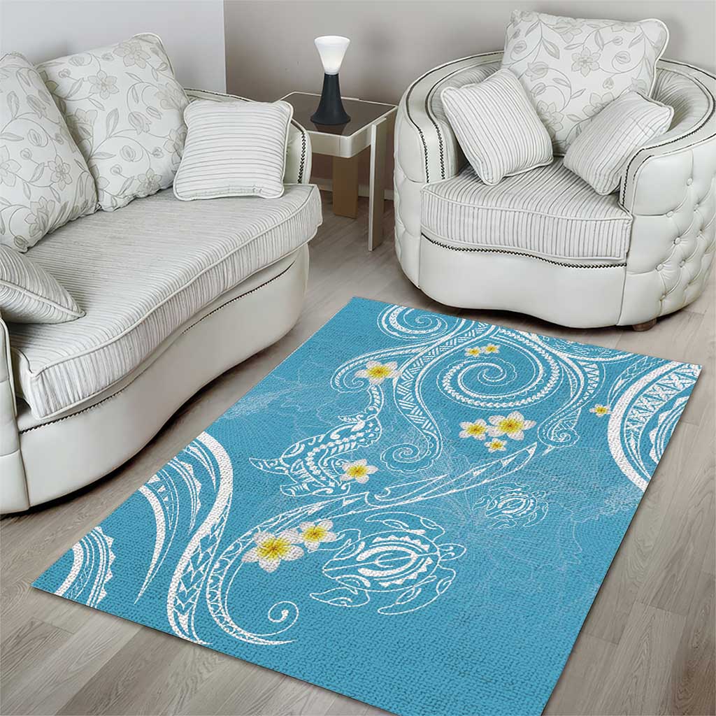 Polynesia Tribal Area Rug Turquoise Plumeria Tentacles