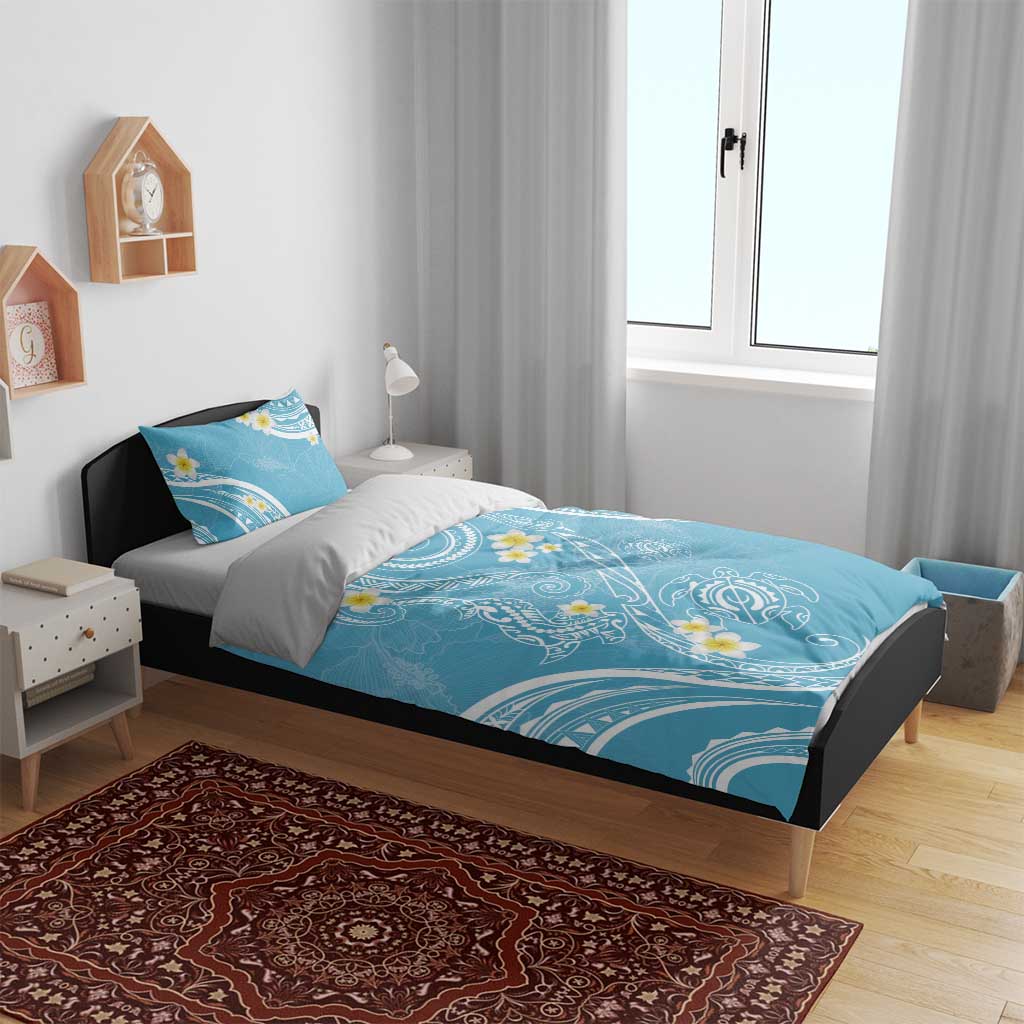 Polynesia Tribal Bedding Set Turquoise Plumeria Tentacles