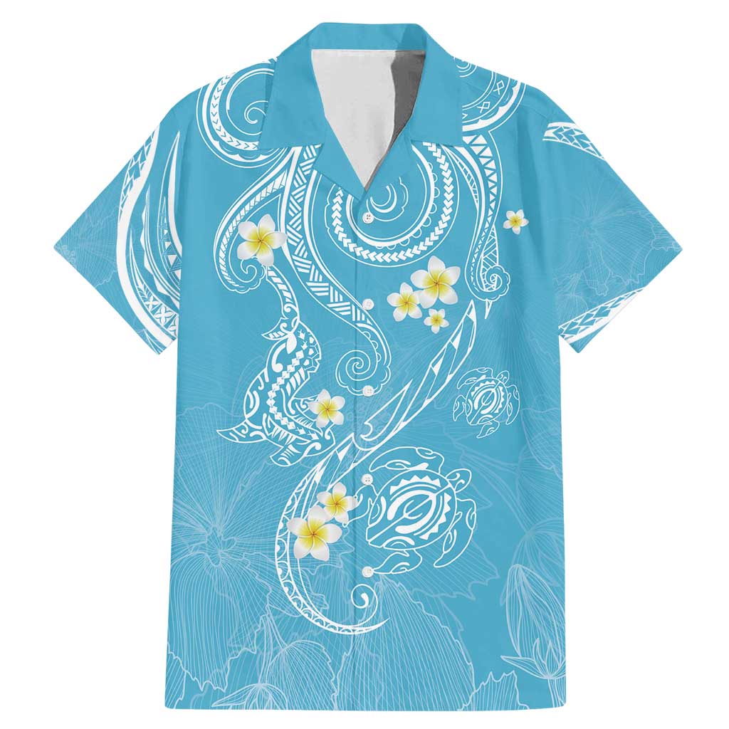 Polynesia Tribal Family Matching Mermaid Dress and Hawaiian Shirt Turquoise Plumeria Tentacles