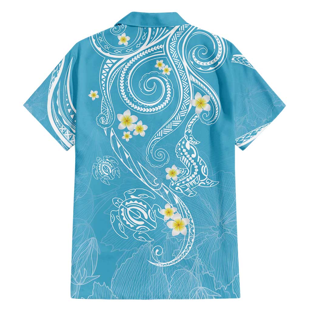 Polynesia Tribal Family Matching Off Shoulder Maxi Dress and Hawaiian Shirt Turquoise Plumeria Tentacles