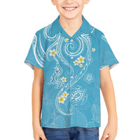 Polynesia Tribal Family Matching Off Shoulder Maxi Dress and Hawaiian Shirt Turquoise Plumeria Tentacles