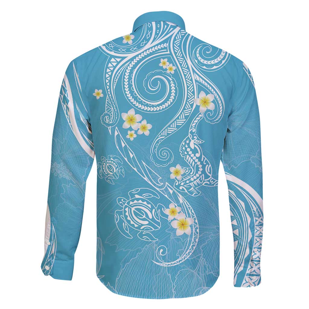 Polynesia Tribal Family Matching Summer Maxi Dress and Hawaiian Shirt Turquoise Plumeria Tentacles