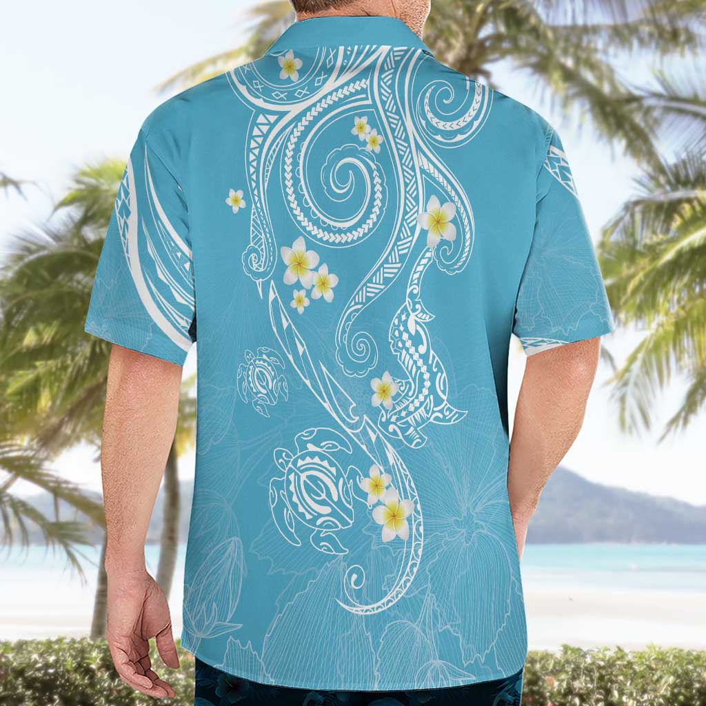 Polynesia Tribal Hawaiian Shirt Turquoise Plumeria Tentacles