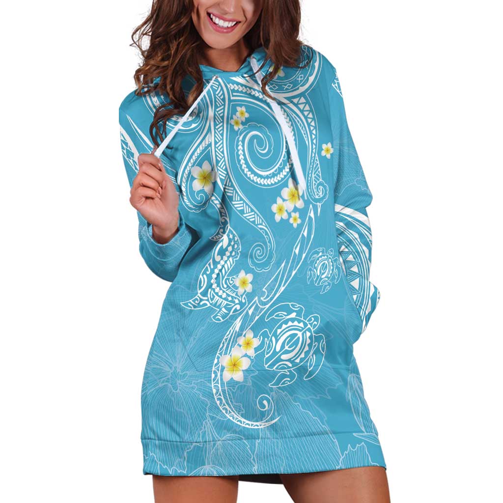 Polynesia Tribal Hoodie Dress Turquoise Plumeria Tentacles