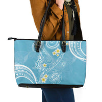 Polynesia Tribal Leather Tote Bag Turquoise Plumeria Tentacles