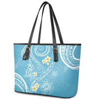 Polynesia Tribal Leather Tote Bag Turquoise Plumeria Tentacles